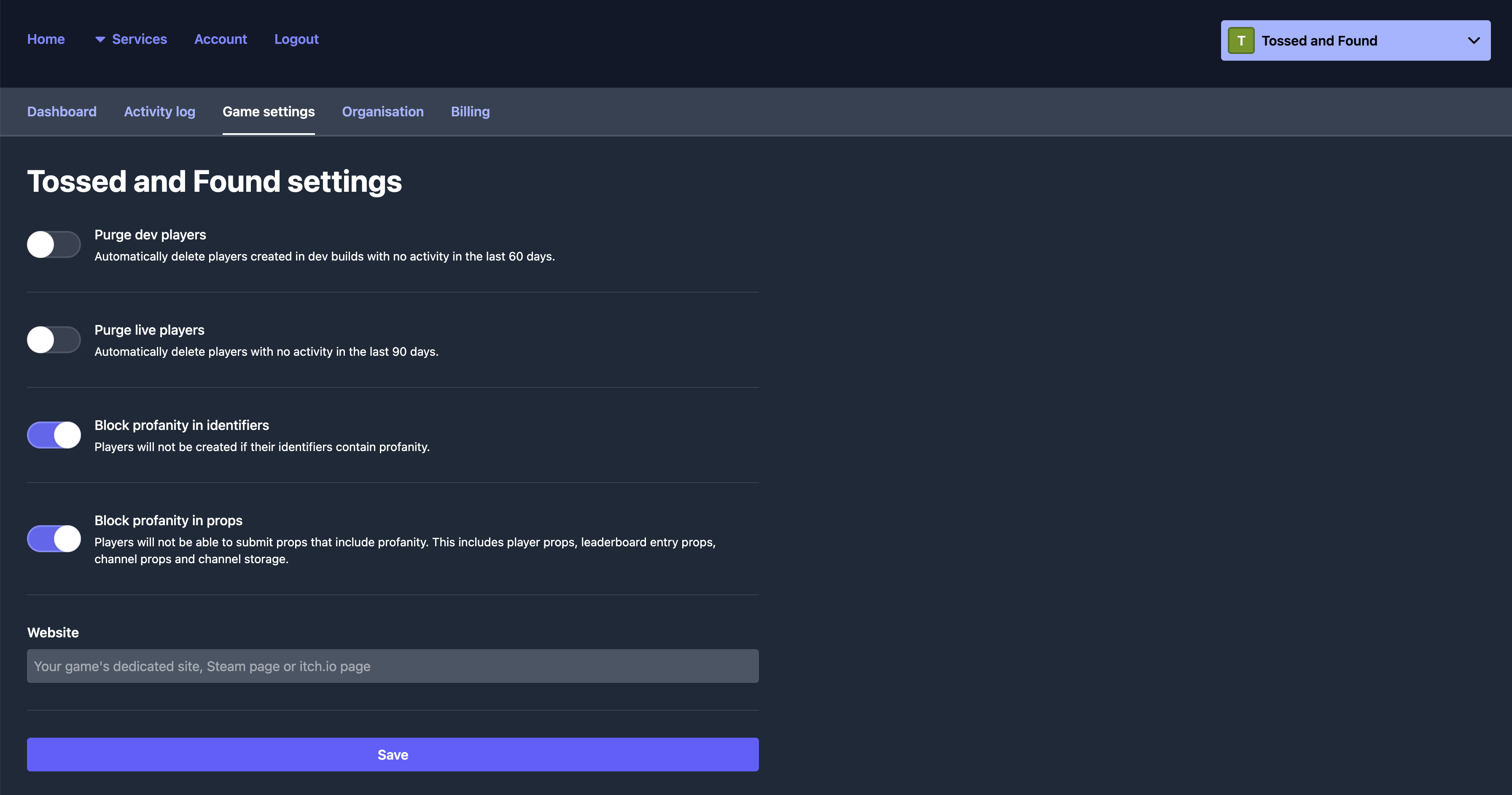 Profanity filter settings