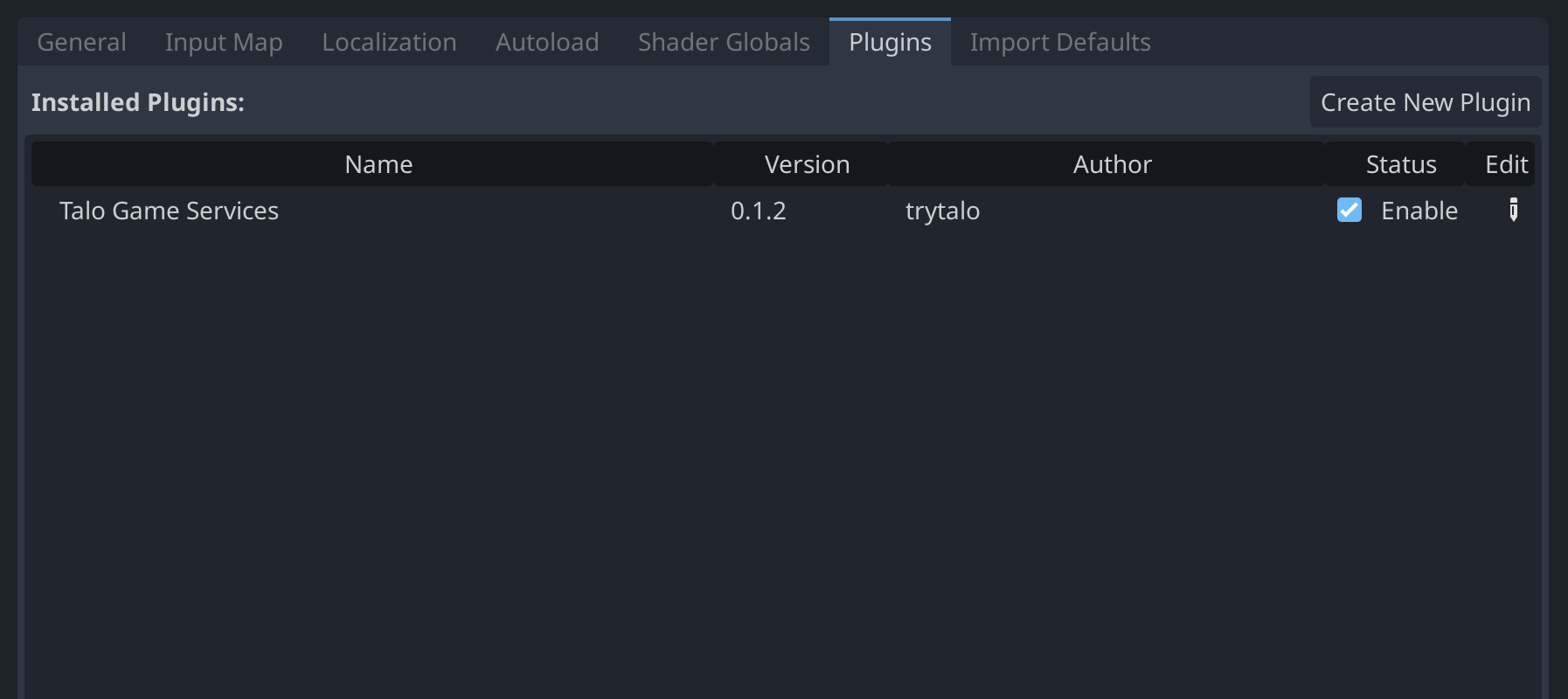 Enable the Talo plugin in the project settings