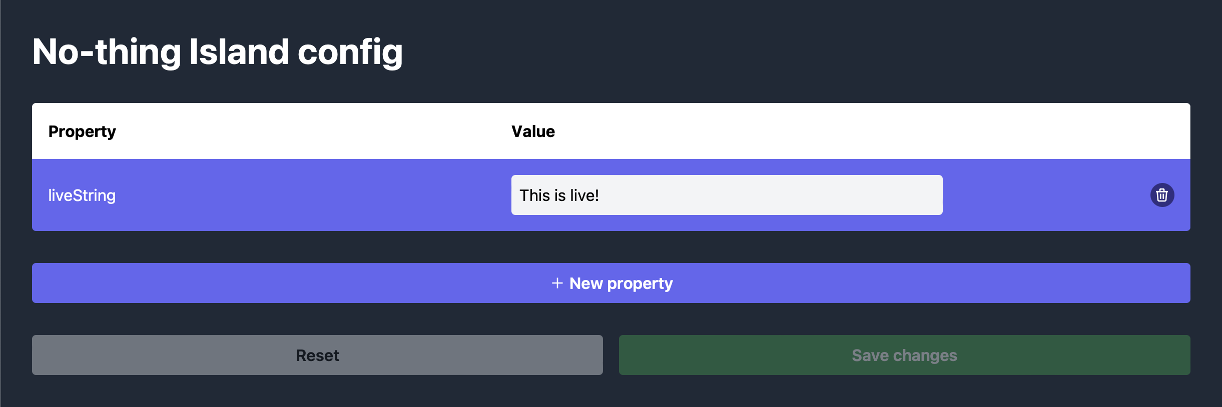 Create your property in the dashboard, give it the same name as the key in the script