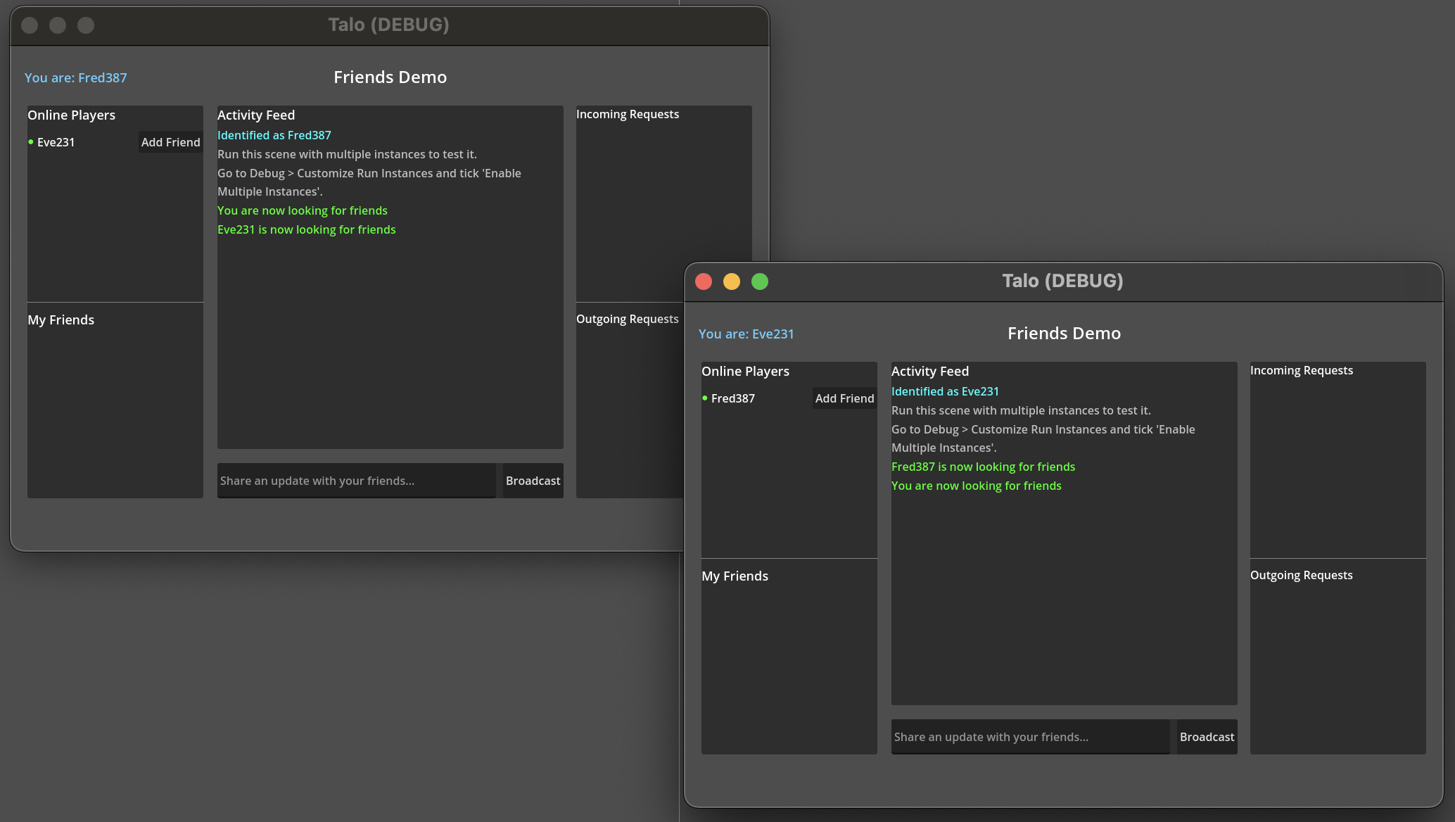 Player relationships demo